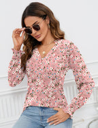 Beatrice Blusa Mujer – Escote en V, Mangas Largas Abullonadas, Túnica Elegante Casual