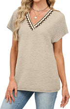 T-shirt Francesca Femme – Col en V, Haut Casual Élégant, Manches Courtes d'Été