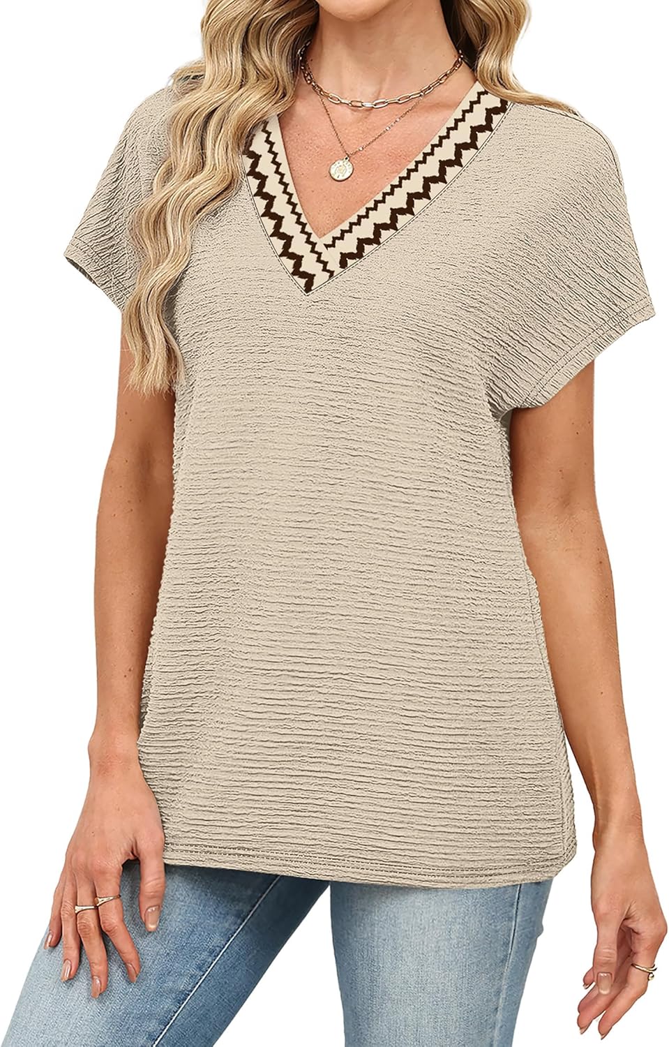 T-shirt Francesca Femme – Col en V, Haut Casual Élégant, Manches Courtes d'Été