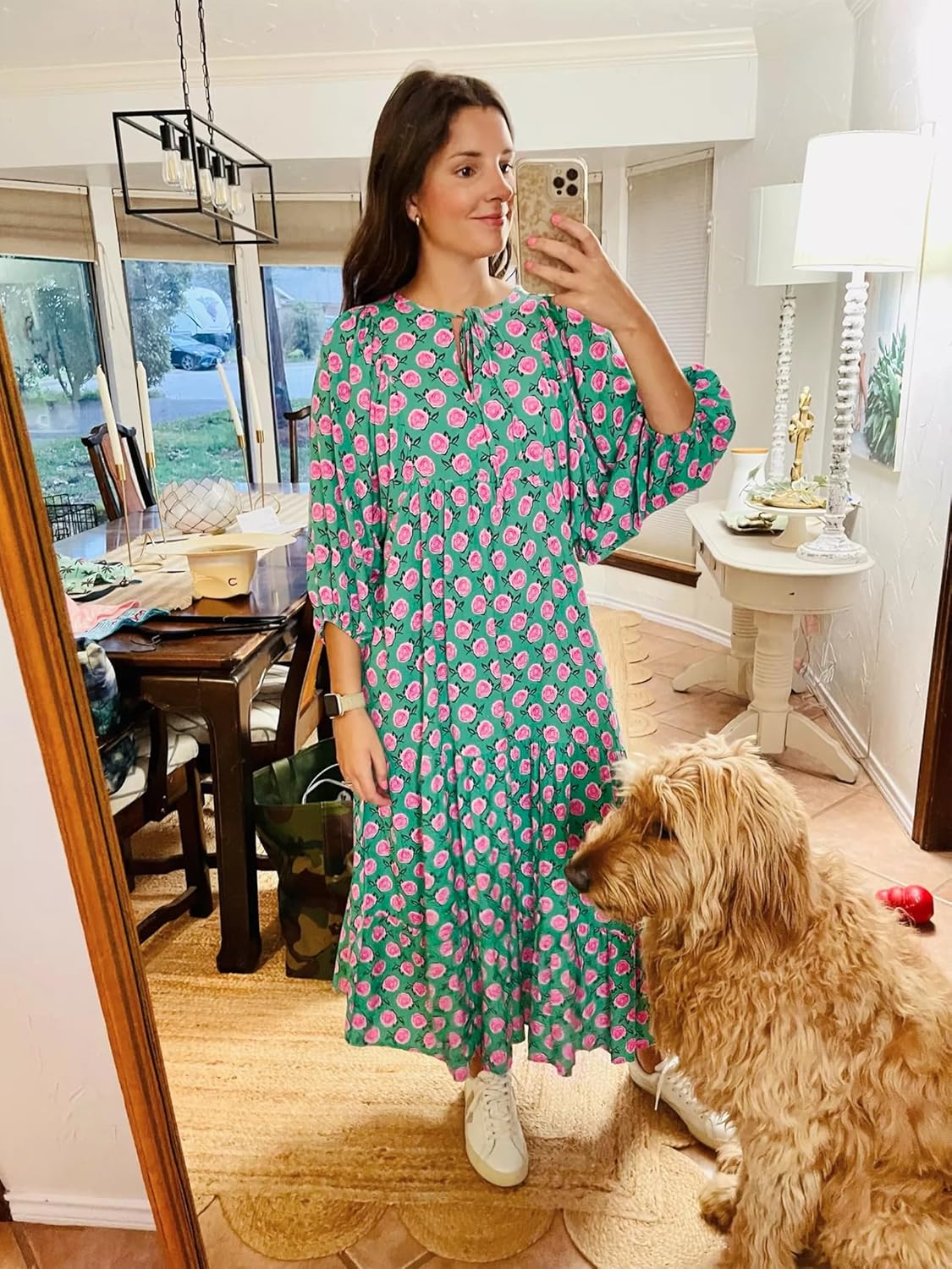 Mandie Robe Femme Maxi Bohème – Décolleté en V Profond, Manches Mi-longues, Coupe A d'Été