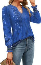Francesca Blouse Femme – Col en V, Manches Bouffantes, Tunique Florale Décontractée
