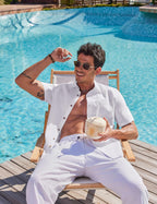 Damian Chemise d'été pour homme – Chemise en coton texturé avec poche poitrine et boutons