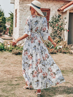 Marina Robe Femme Maxi Florale – Col en V, Portefeuille, Fente, Bohème Estival