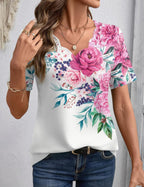 Top Sofia Femme – Col en V Ondulé, T-shirt Casual Élégant à Manches Courtes