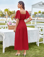 Vestido largo de gasa para mujer Sofia – Escote cuadrado/hombros descubiertos, línea A elegante