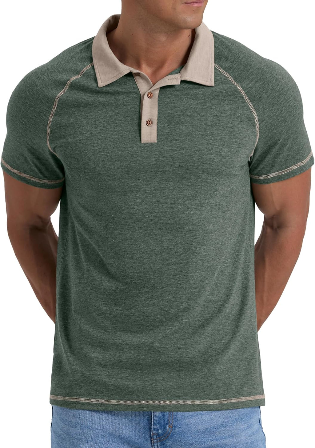 Polo Leo en coton pour homme – T-shirt d'été avec col raglan et boutons
