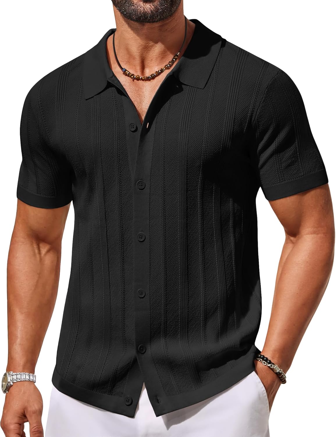 Lucio Polo pour homme – Chemise d'été respirante avec col et boutons