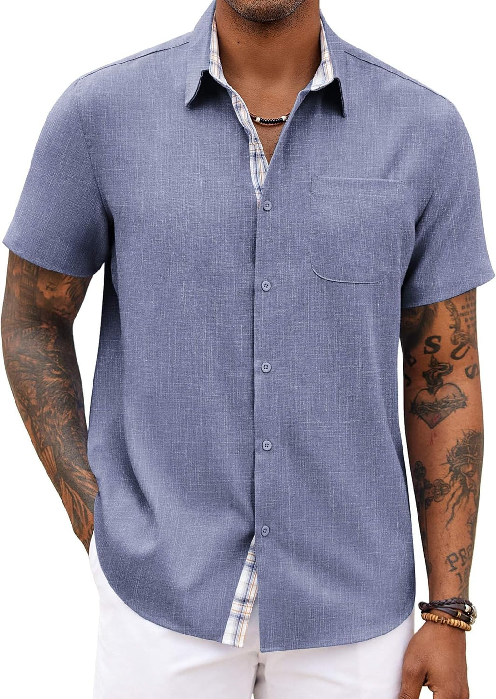 Marco Chemise Homme à Carreaux – Chemise d'Été à Manches Courtes avec Poche poitrine