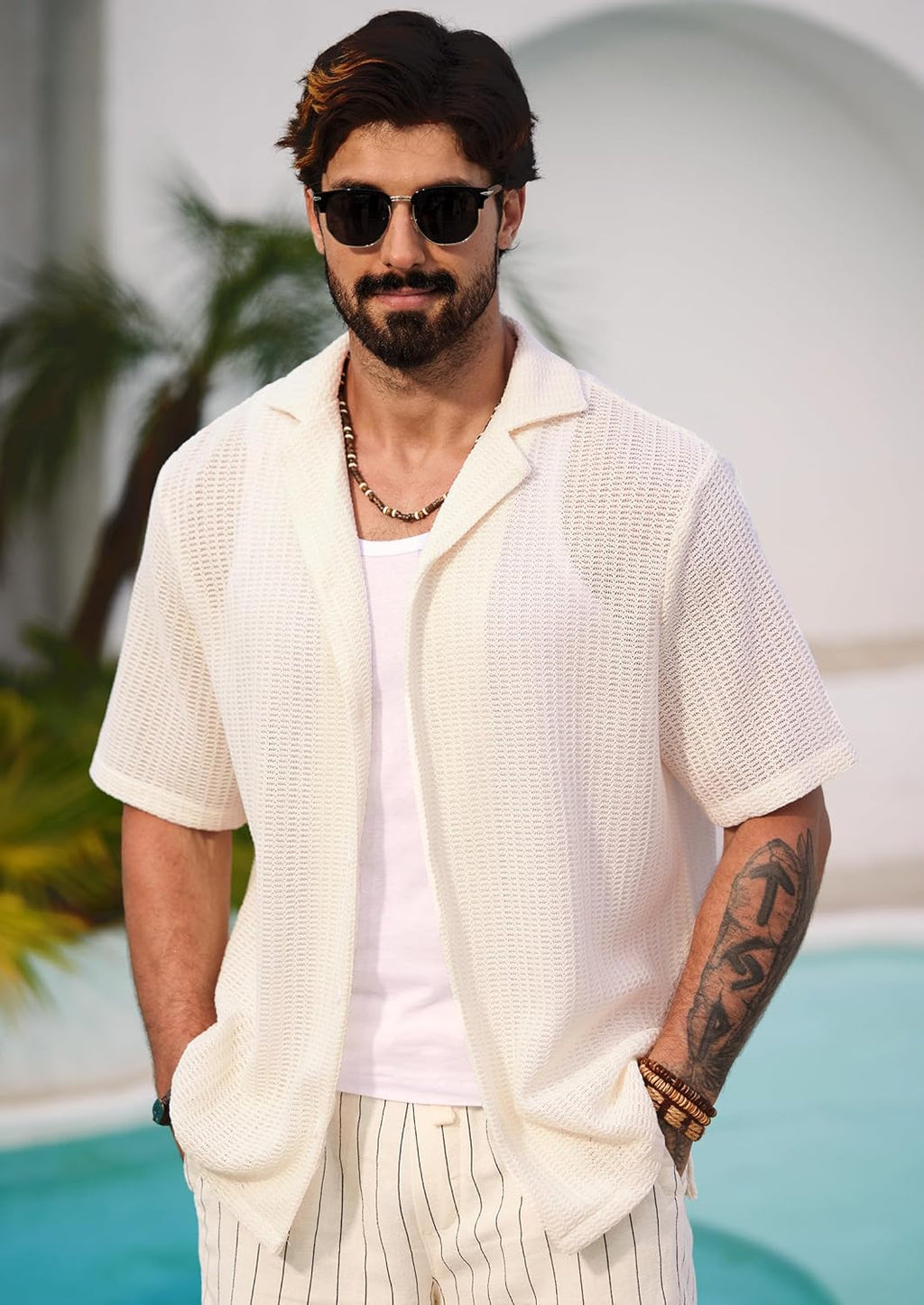 Chemise Lorenzo Camicia Crochet Homme – Chemise d'été en maille ajourée style cubain