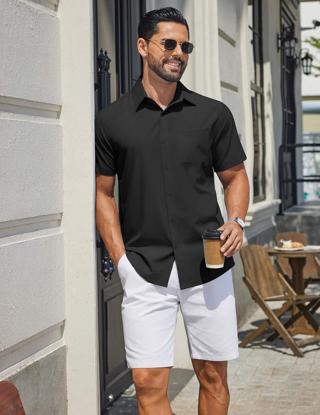 Camisa elástica de hombre Joseph – Camisa de verano de manga corta con bolsillo