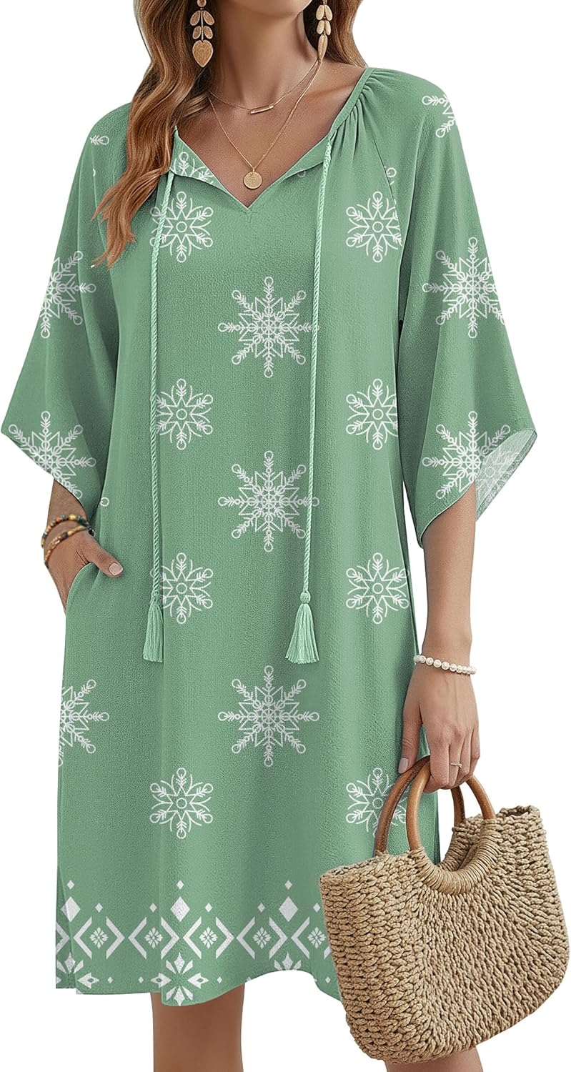 Stella Vestido Boho Mujer – Vestido de Verano Floral con Bolsillos y Escote en V