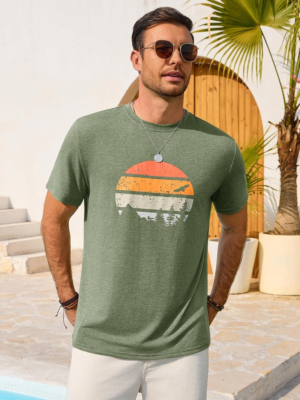 T-shirt d'été Mario pour homme – T-shirt graphique vintage avec impression coucher de soleil