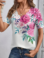 Top Sofia Femme – Col en V Ondulé, T-shirt Casual Élégant à Manches Courtes