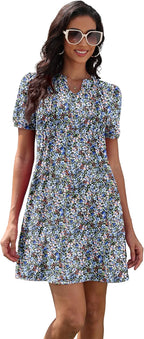 Elena Robe Femme T-shirt – Robe Col en V Manches Courtes Poches Décontractée d'Été