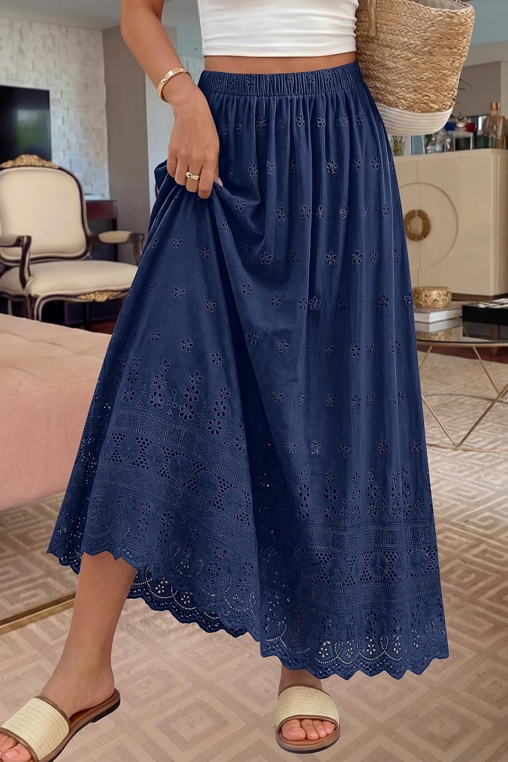 Gonna Dowerme Donna – Gonna Maxi Boho in Cotone con Ricami Sangallo