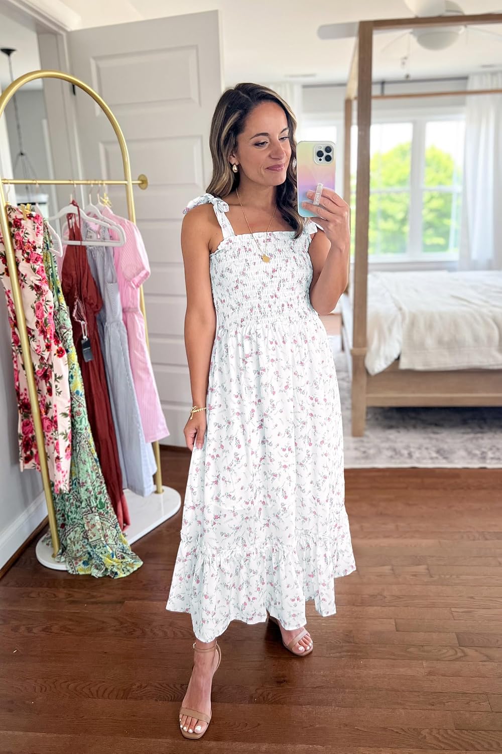 Jaimee Robe Femme Maxi Florale – Bretelles Réglables, Smock, Coupe Évasée d'Été