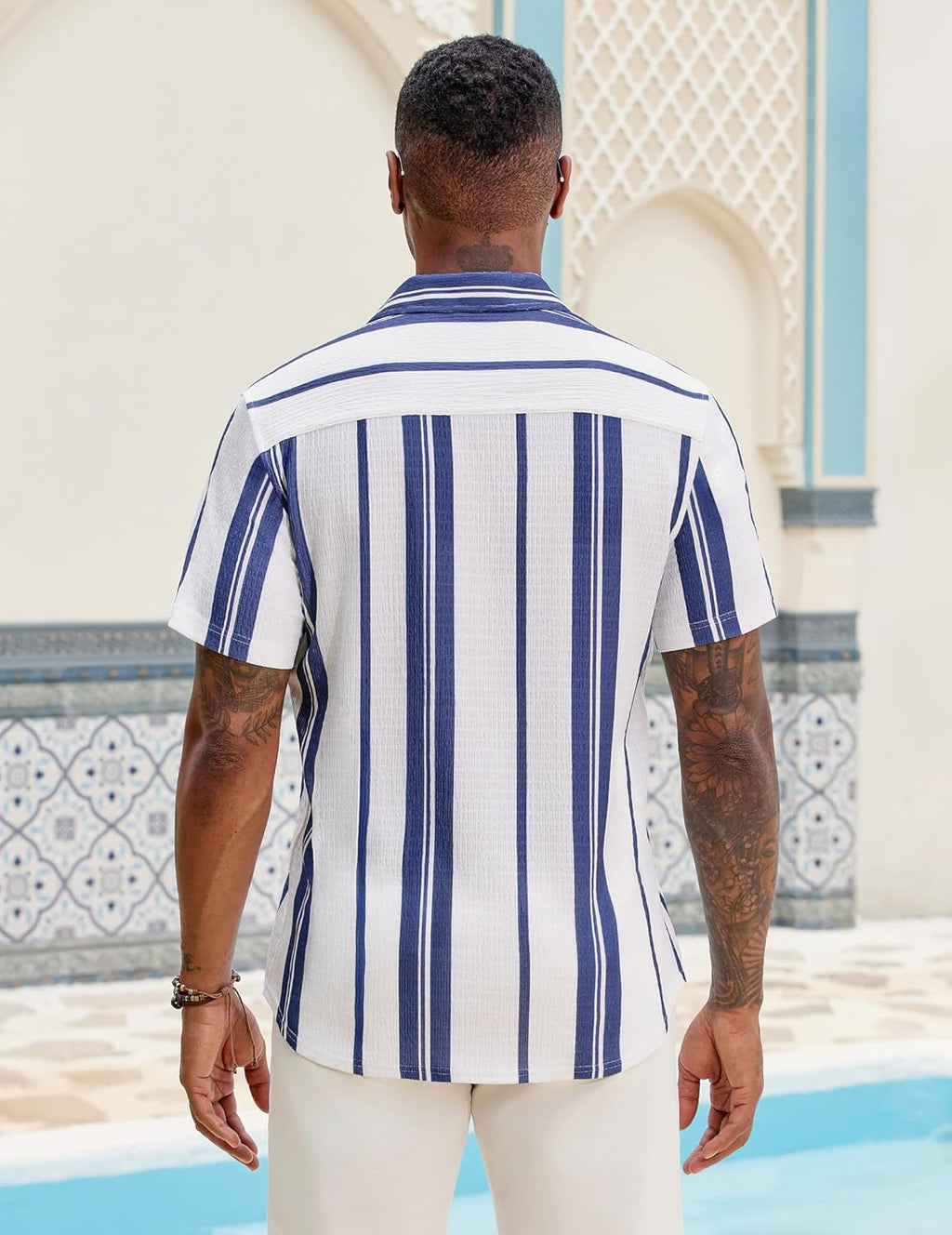 Camisa de hombre a rayas – Camisa de verano texturizada de manga corta