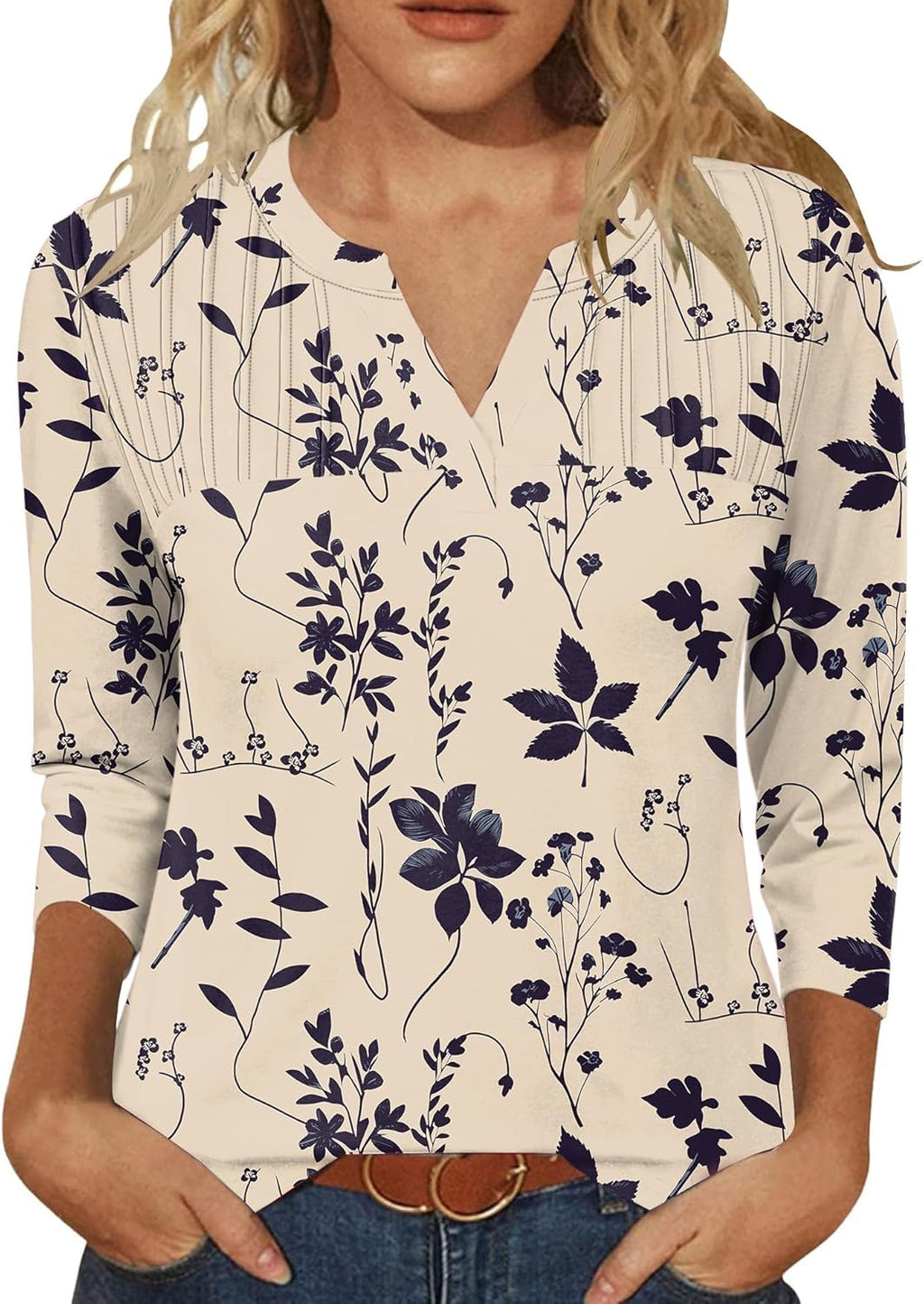 Sofia Blusa Donna – Scollo V, Maniche 3/4, Tunica Plissettata Elegante Casual