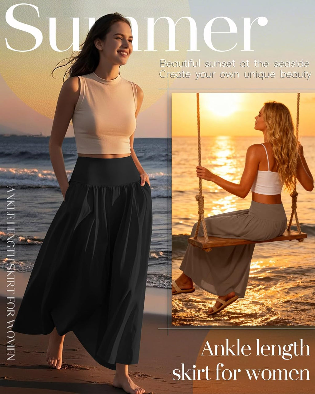 Ensemble Martina 3 Jupes Maxi Femme – Jupes Longues Plissées Taille Haute avec Poches