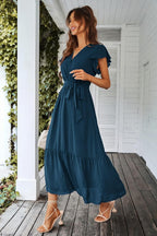 Valentina Robe Bohème pour Femme – Robe Maxi Fleurie avec Col en V et Ceinture