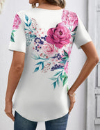 Top Sofia Femme – Col en V Ondulé, T-shirt Casual Élégant à Manches Courtes