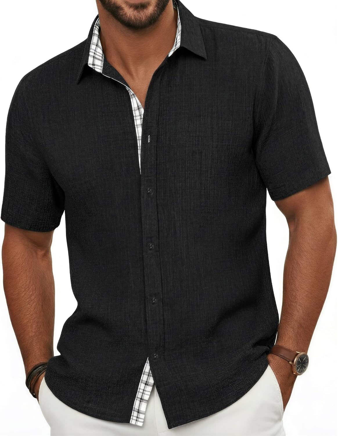 Marco Chemise d'été pour homme – Chemise décontractée à manches courtes extensible