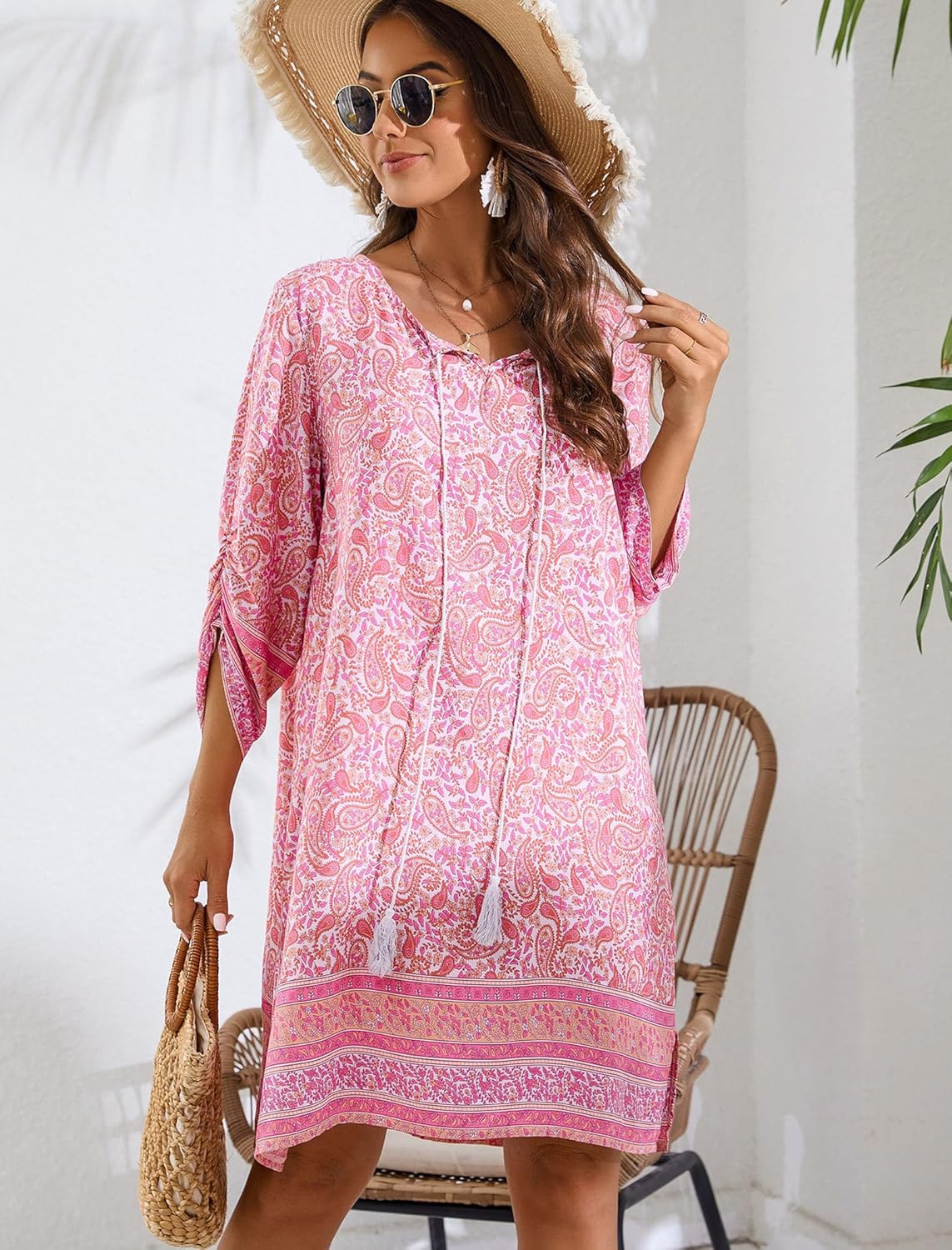 Savannah Robe Boho Femme – Robe d'été Fleurie avec Manches 3/4 et Col en V