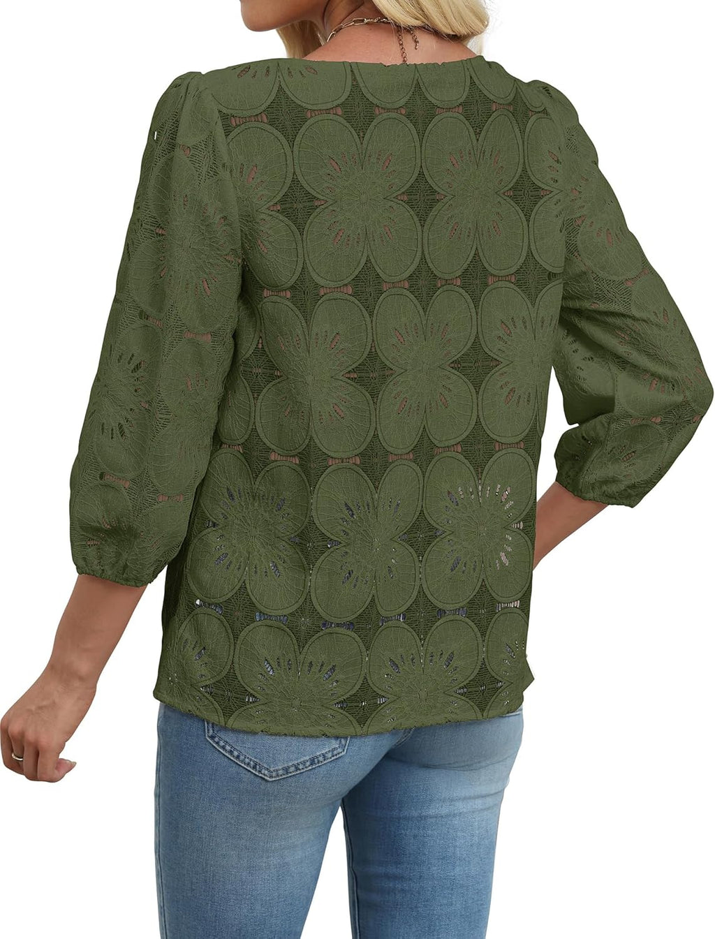 Magdalene Blusa Donna Encaje Sangallo – Mangas 3/4, Top Elegante Casual de Verano