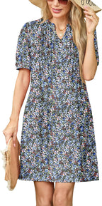 Elena Robe Femme T-shirt – Robe Col en V Manches Courtes Poches Décontractée d'Été