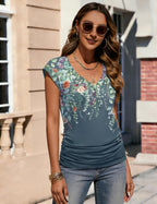 Top Alessia Femme – Col en V, Drapé Latéral, T-shirt Casual Élégant