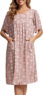 Marta Robe Maison Femme – Robe Confortable en Coton, Boutons et Poches Relax