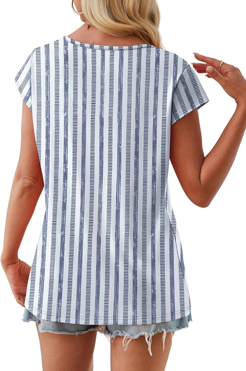 Martina Pull Femme – Encolure Carrée, Boutons, Manches Courtes, Décontracté Élégant