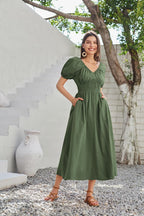 Chiara Vestido Mujer Maxi Algodón – Escote en V, Mangas Abullonadas, Línea A Elegante