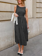 Sophia Robe Maxi à Pois pour Femme – Robe Élégante Sans Manches avec Taille Froncée