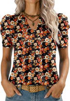Valentina Haut Femme – Col V, Manches Bouffantes, Blouse Décontractée Élégante