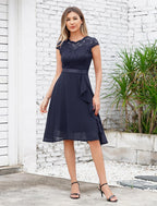 Élodie Abito Cocktail Donna – Vestito Elegante in Pizzo con Gonna in Chiffon