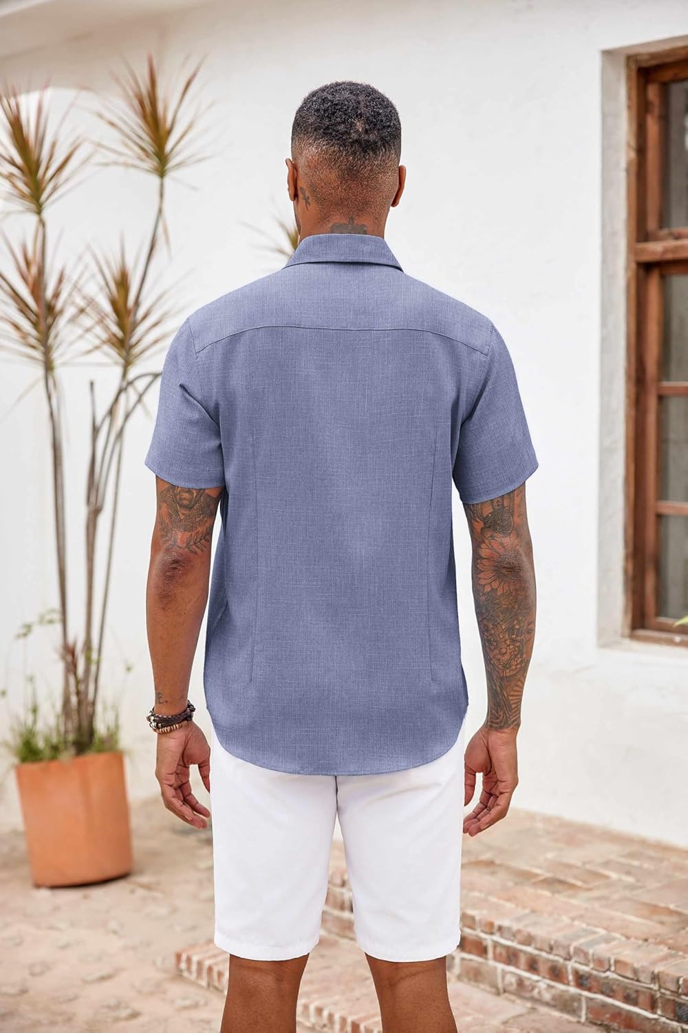 Camisa de hombre a cuadros – Camisa de verano de manga corta con bolsillo