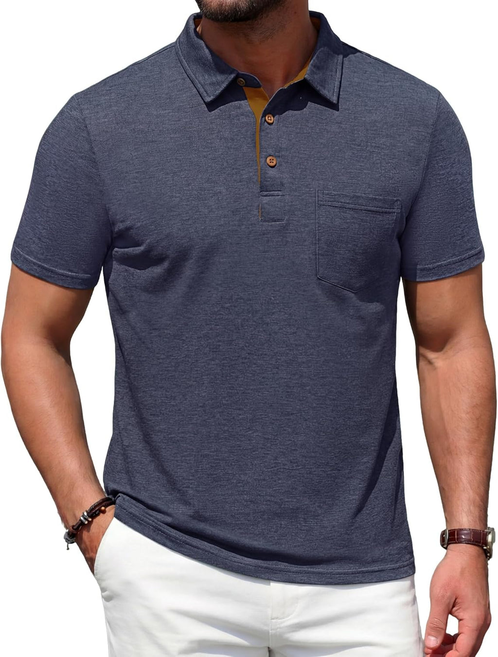 Polo Lorenzo para hombre con bolsillo – Polo casual elegante de manga corta