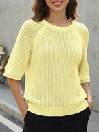 Chiara Camiseta Mujer – Top de Crochet de Verano, Mangas Cortas, Cuello Redondo Casual