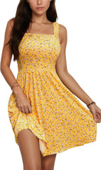 Macy Robe Femme Florale Midi – Encolure Carrée, Coupe Évasée, Poches Été