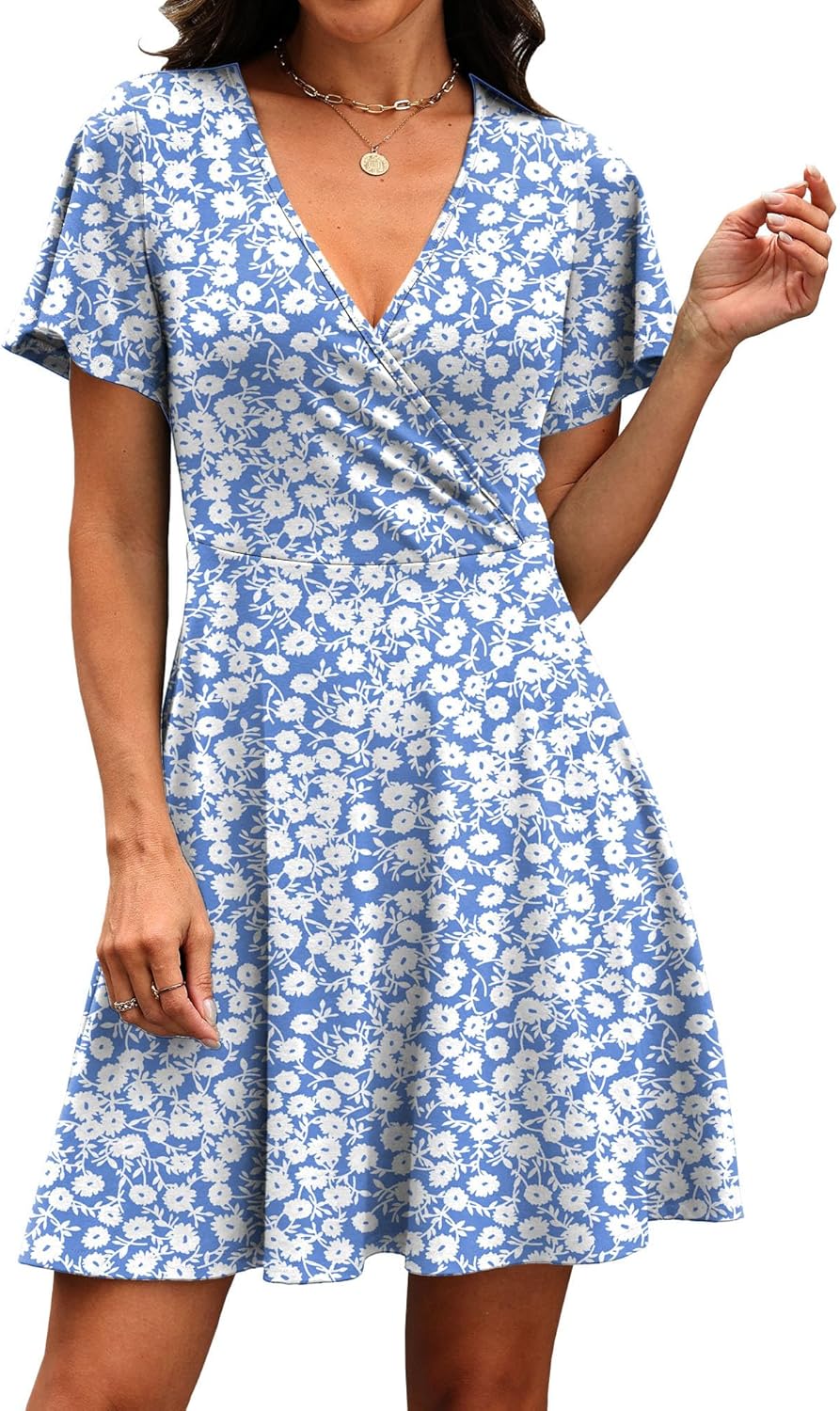 Chiara Robe d'Été Femme – Enveloppante Col V, Manches Volantées, Ligne A Élégante