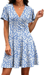Chiara Robe d'Été Femme – Enveloppante Col V, Manches Volantées, Ligne A Élégante