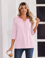 Elena Blouse Femme – Manches 3/4, Col Henley, Haut Casual Élégant pour le Travail