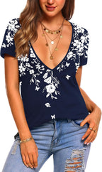 Bianca Top Donna – Scollo V Profondo, Maniche Corte, Casual Sexy Elegante