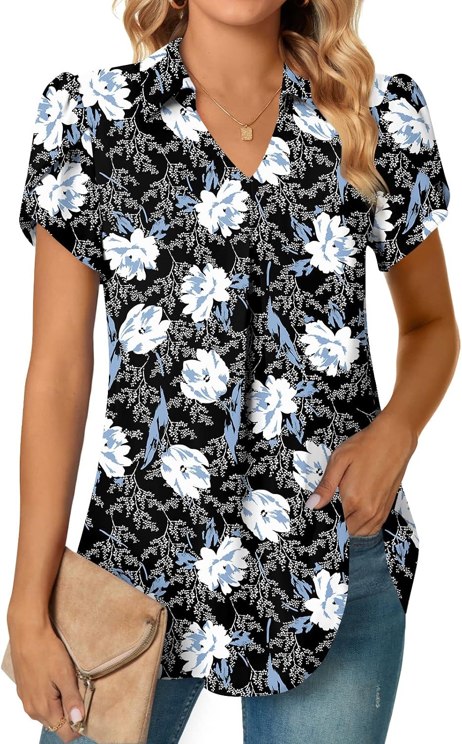 Gwendolyn Blusa Donna – Tunica in Chiffon con Scollo a V e Maniche a Petalo