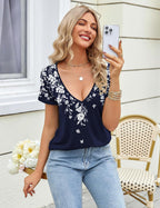 Bianca Top Donna – Scollo V Profondo, Maniche Corte, Casual Sexy Elegante