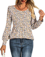 Chiara Blouse Femme – Tunique Plissée, Manches Longues Bouffantes, Décontractée Élégante