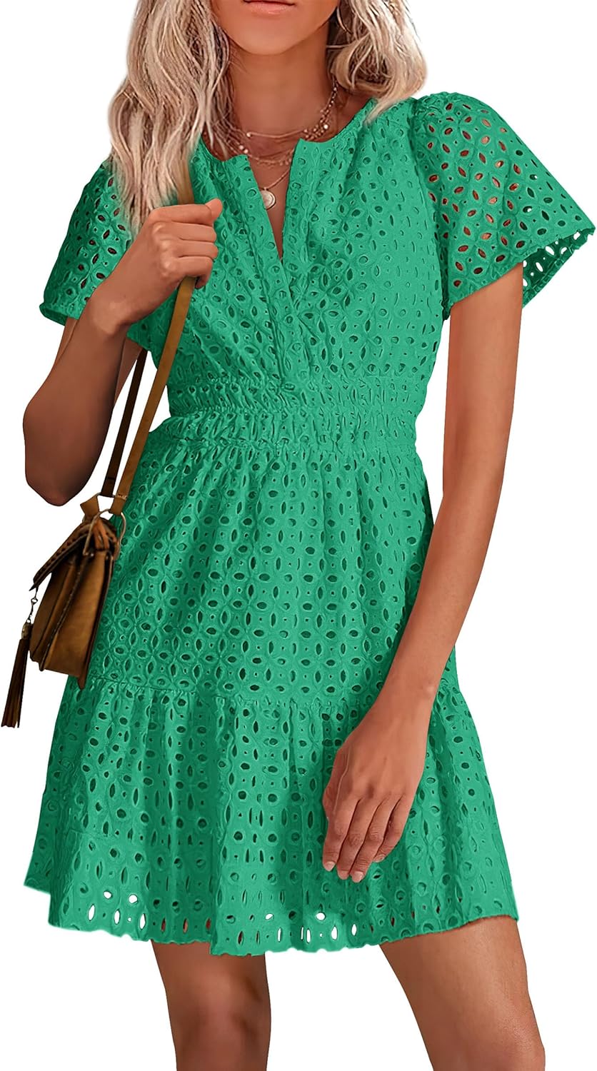Giulia Robe d'été Femme – Dentelle Sangallo, Col en V, Mini A-Line Élégante