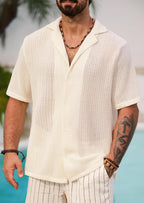 Chemise Lorenzo Camicia Crochet Homme – Chemise d'été en maille ajourée style cubain