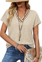 T-shirt Francesca Femme – Col en V, Haut Casual Élégant, Manches Courtes d'Été